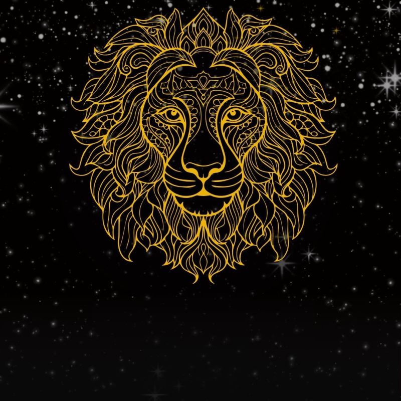 Lion's Gate Portal image of a orange lion on a starry background